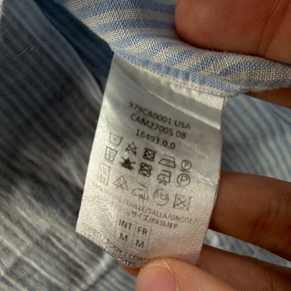 Eleventy Button Up Shirt Striped Blue White Long Sleeve Linen Woven Medium Adult - Picture 11 of 15